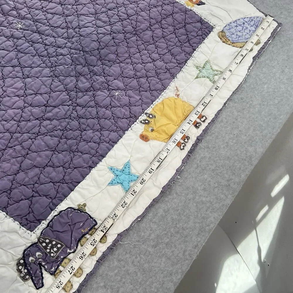 Vintage Garnet Hill Baby Crib Quilt Animals tattered distressed 31x39